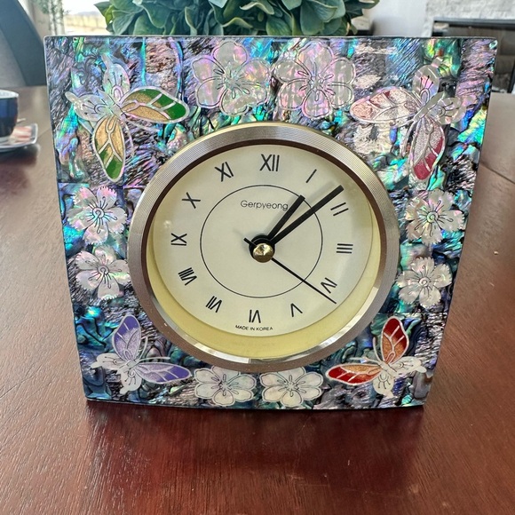 Korean Mother-of-pearl Square Table Clock-Lee Won-geun cultural heritage worker - Picture 1 of 6